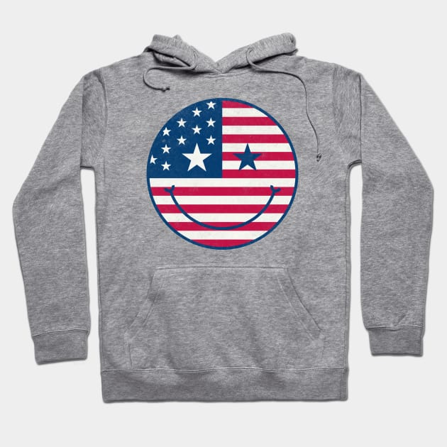 American Flag Retro Cute Smiley Face Vintage Hoodie by PUFFYP